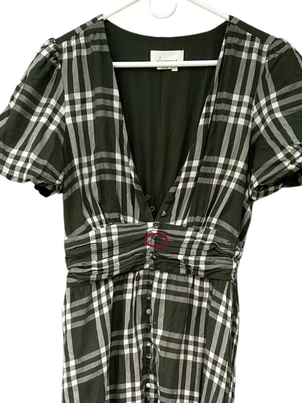Anthropologie Katerina Button-Front Plaid Puff-Sleeve Midi Dress L - 100% Cotton - Picture 15 of 15